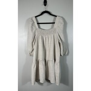 Dissh Dress Womens 10 Natural Afterglow Linen Mini‎ Tiered Boho Coastal